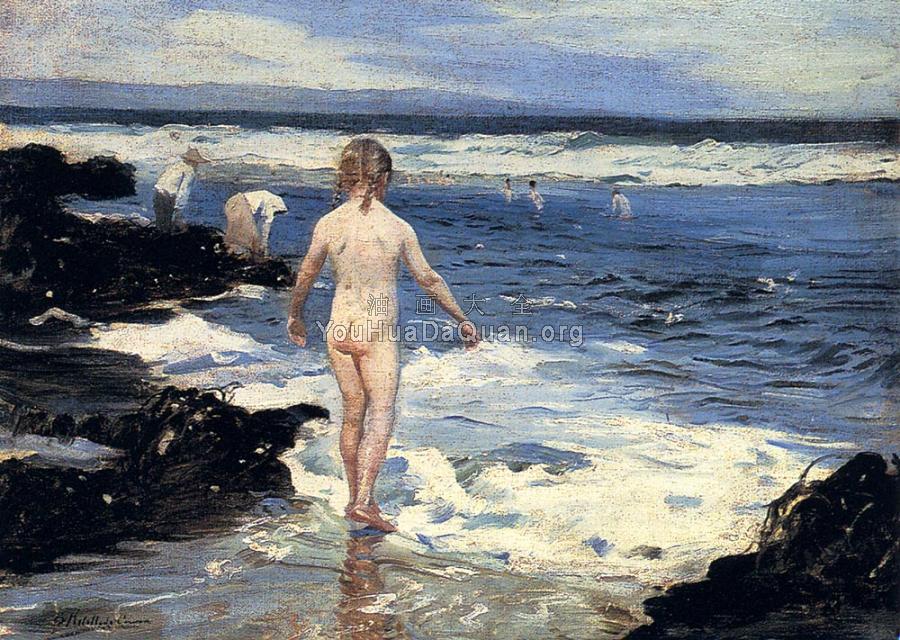 Children Playing At The Beach - 贝尼托·雷沃列多·科雷亚